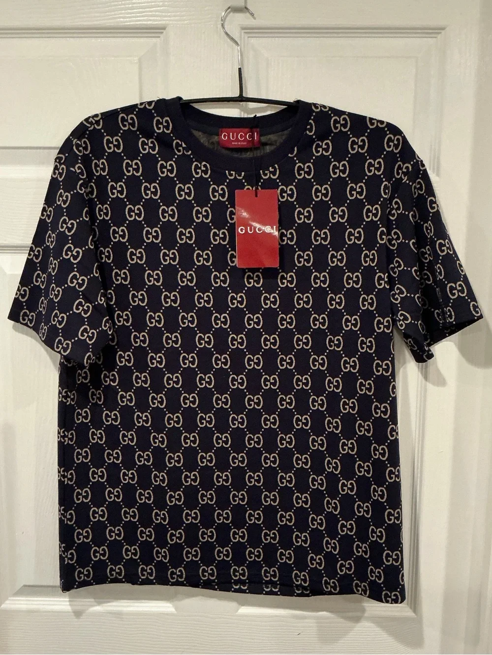 Gucci Navy & Beige Short-Sleeve GG Monogram Tee